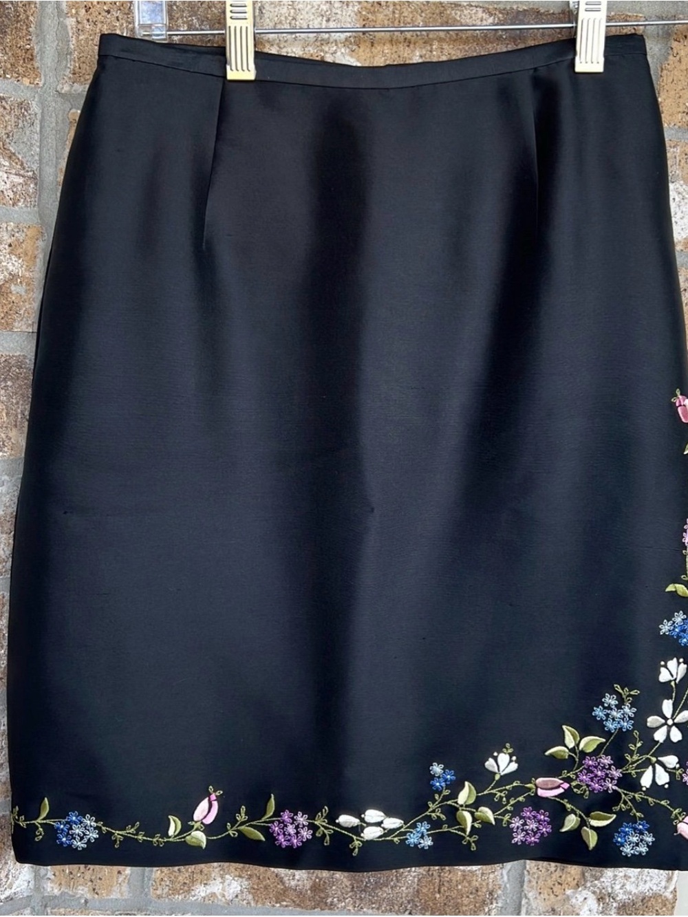 Embroidered Floral Silk Skirt